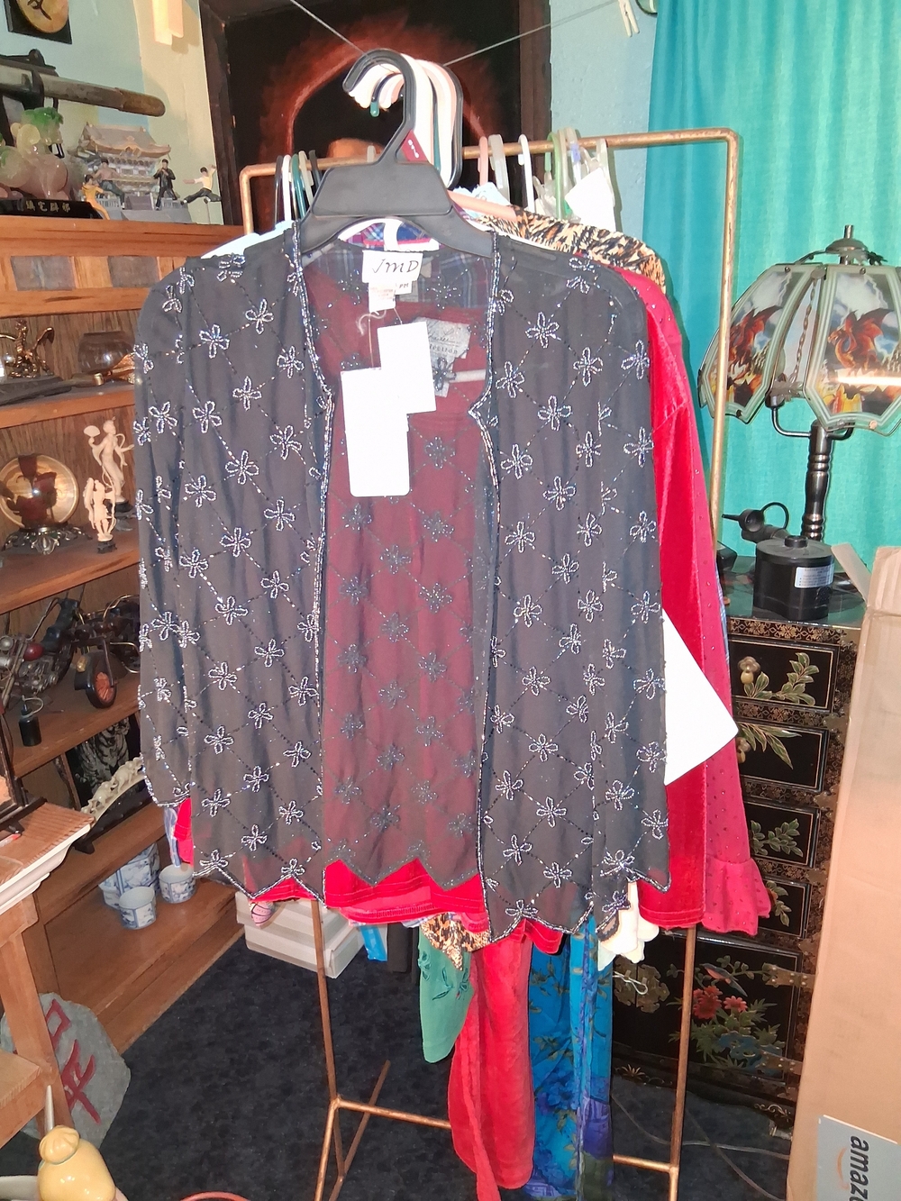 Handmade Embroidered Black Sheer Evening Jacket by JMD